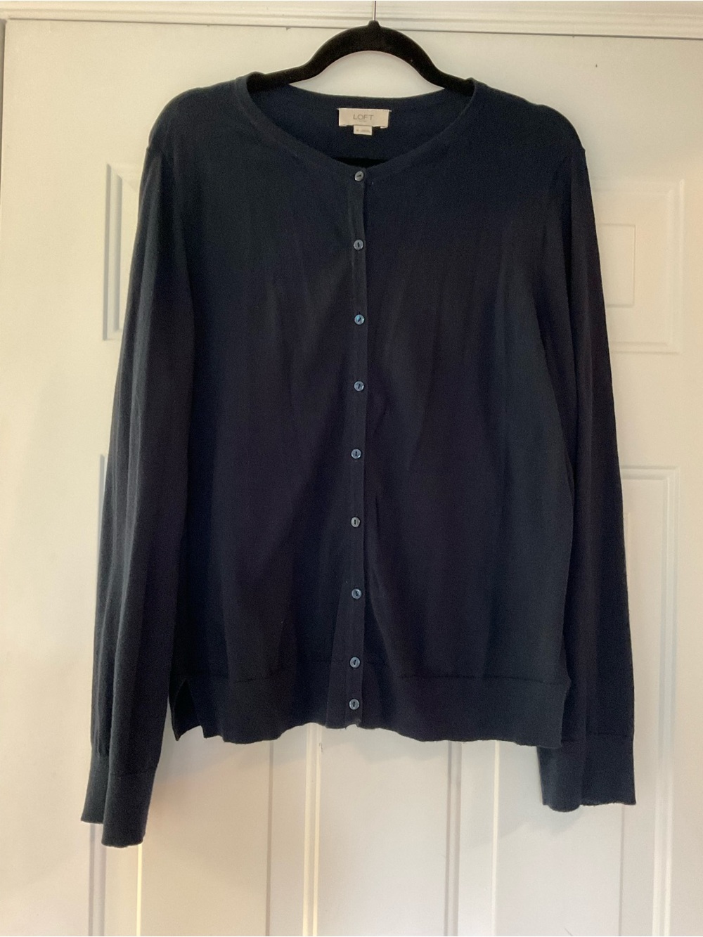 LOFT Navy Button-Front Lightweight Cotton Cardigan